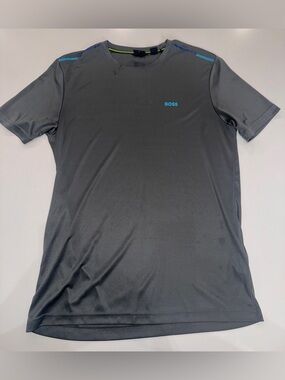 Boss Short-Sleeve Athletic Tee in Charcoal with Teal Accents